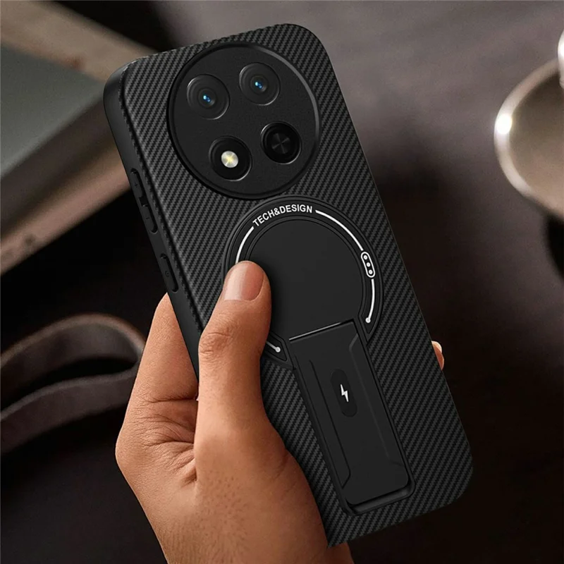 Coque avec support intégré effet peau pour Honor Magic7 Lite 5G / X9c 5G / X60 Pro 5G, housse en PC + TPU, compatible charge sans fil - Noir