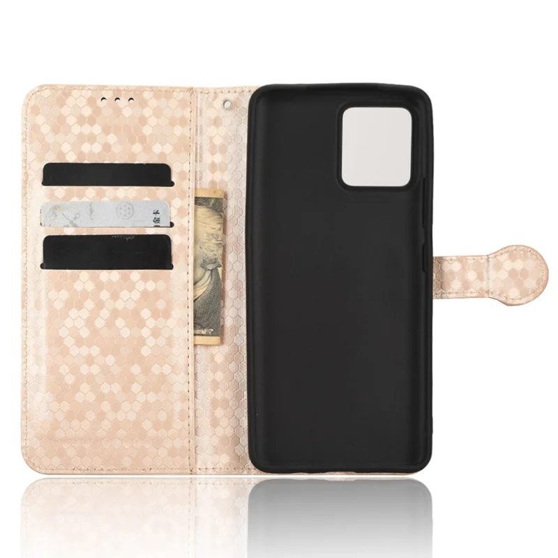 For Motorola Moto G72 4G PU Leather Stand Phone Case Dot Pattern Imprinted Folio Flip Anti-drop Wallet Cover with Strap - Rose Gold