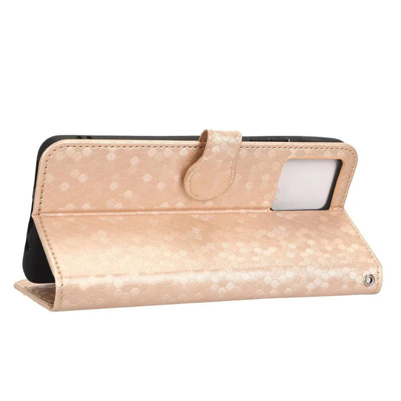 For Motorola Moto G72 4G PU Leather Stand Phone Case Dot Pattern Imprinted Folio Flip Anti-drop Wallet Cover with Strap - Rose Gold