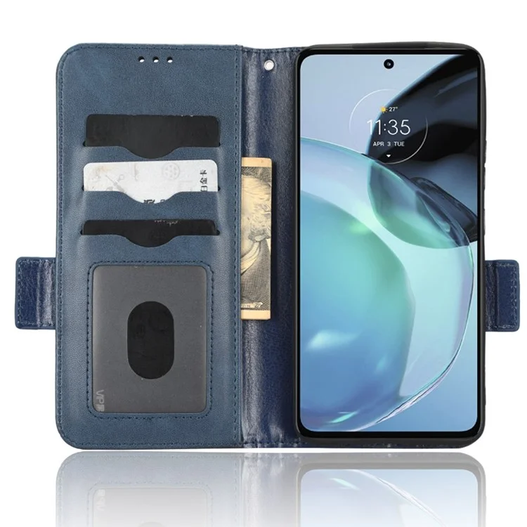 Para Motorola Moto G72 4G Patrón de Triángulo Impreso pu pu Cuero de Cuero Estuche Cubierta de Teléfono Con Correa Para la Mano - Azul
