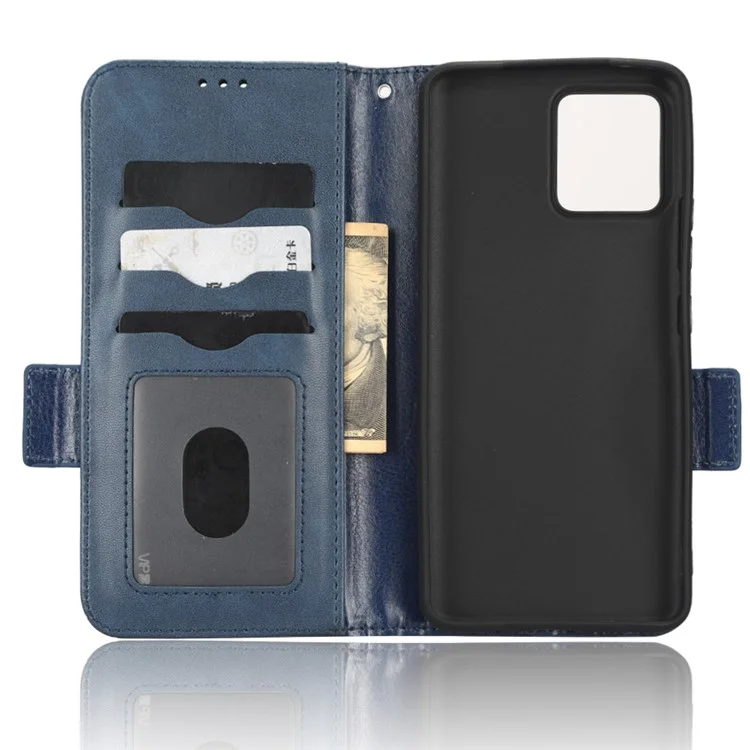 Para Motorola Moto G72 4G Patrón de Triángulo Impreso pu pu Cuero de Cuero Estuche Cubierta de Teléfono Con Correa Para la Mano - Azul