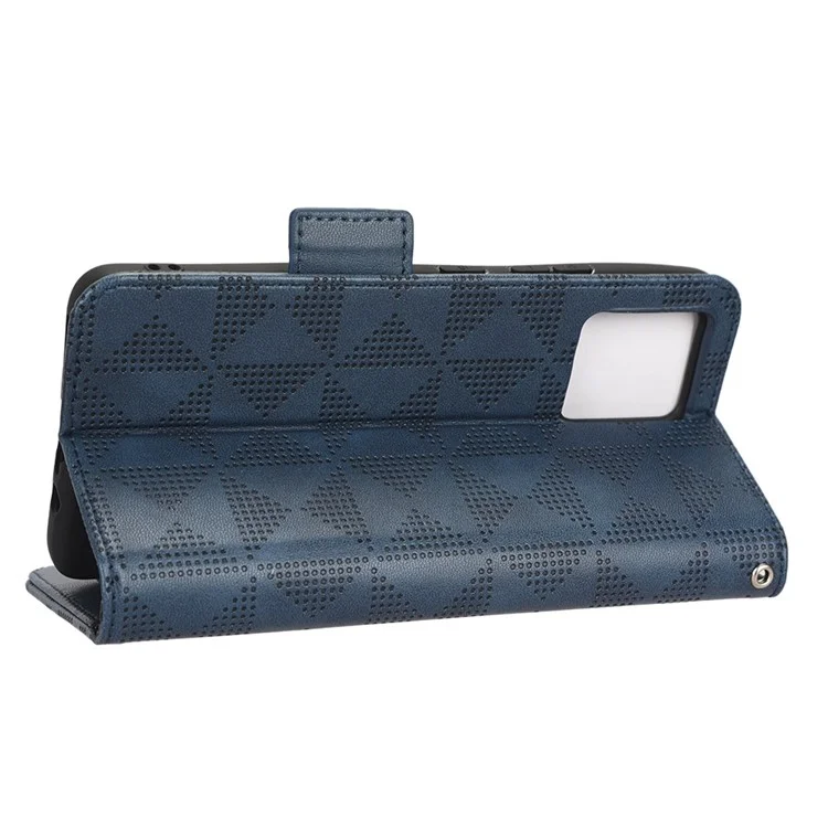 Para Motorola Moto G72 4G Patrón de Triángulo Impreso pu pu Cuero de Cuero Estuche Cubierta de Teléfono Con Correa Para la Mano - Azul