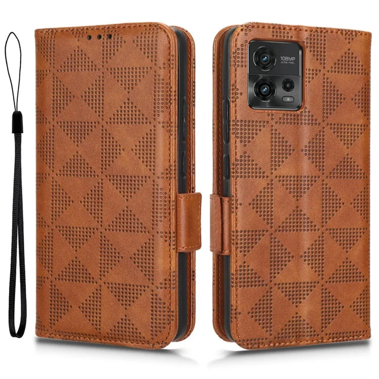 Para Motorola Moto G72 4G Impresso Triângulo Padrão PU Pulho de Catura de Catura Tape Case Topo Chupela Com Altura de Manação - Castanho