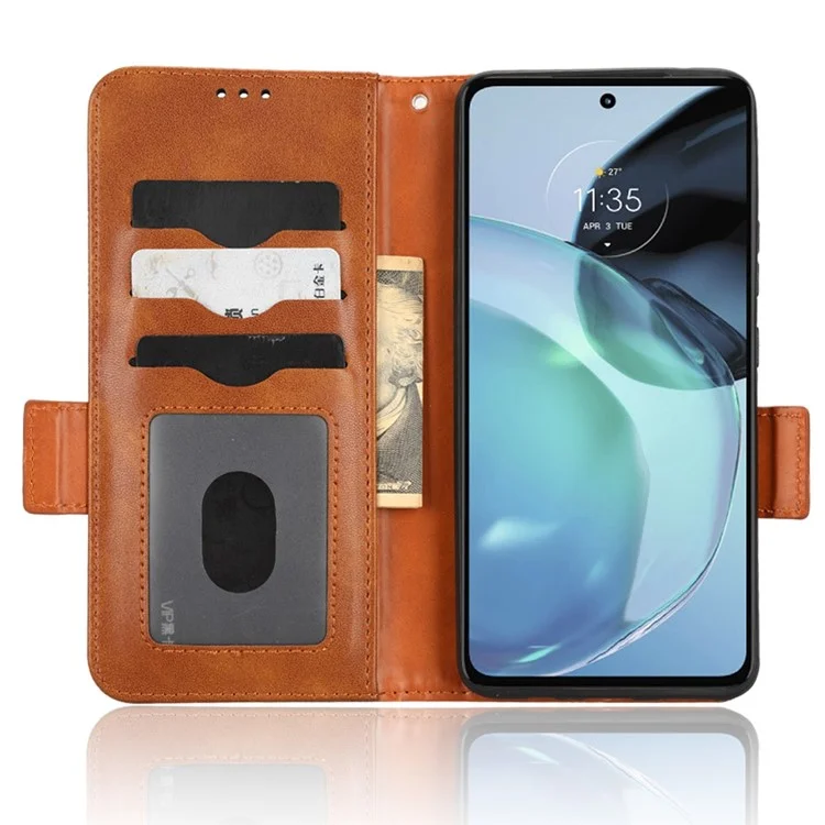Para Motorola Moto G72 4G Impresso Triângulo Padrão PU Pulho de Catura de Catura Tape Case Topo Chupela Com Altura de Manação - Castanho