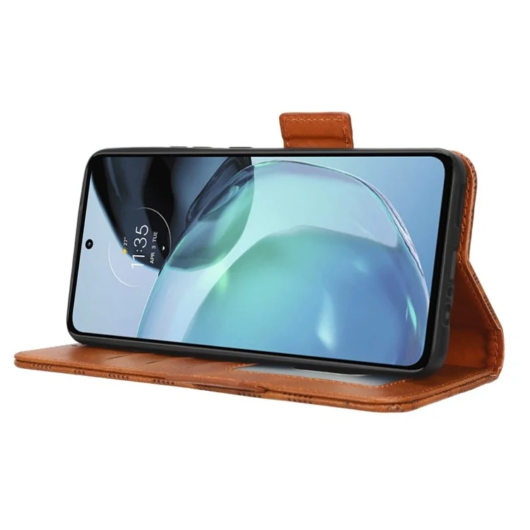 Para Motorola Moto G72 4G Impresso Triângulo Padrão PU Pulho de Catura de Catura Tape Case Topo Chupela Com Altura de Manação - Castanho