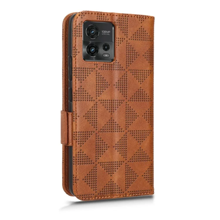 Para Motorola Moto G72 4G Impresso Triângulo Padrão PU Pulho de Catura de Catura Tape Case Topo Chupela Com Altura de Manação - Castanho