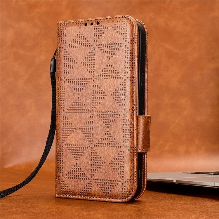 Para Motorola Moto G72 4G Impresso Triângulo Padrão PU Pulho de Catura de Catura Tape Case Topo Chupela Com Altura de Manação - Castanho