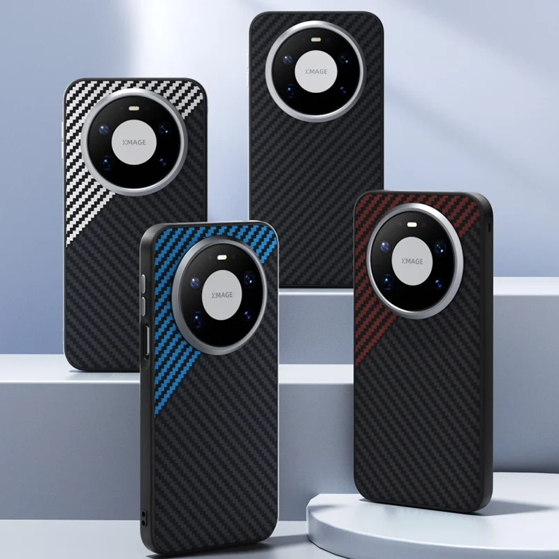 ABEEL لجهاز Huawei Mate 80 غطاء خلفي لهاتف بتصميم ألياف كربونية مع مغناطيس - أسود / أحمر