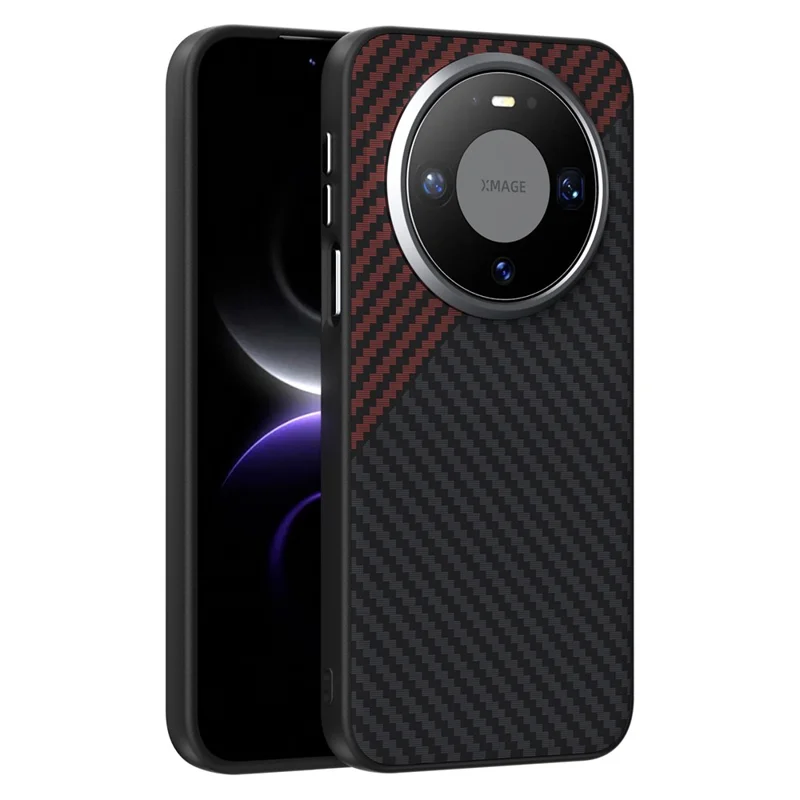 ABEEL لجهاز Huawei Mate 80 غطاء خلفي لهاتف بتصميم ألياف كربونية مع مغناطيس - أسود / أحمر