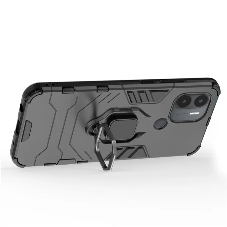 Per Xiaomi Redmi A1+ 4G / A2+ 4G / Poco C50 4G, custodia protettiva con supporto ad anello, in PC rigido e TPU morbido, ibrida e antiurto - Nero