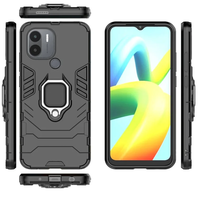 Per Xiaomi Redmi A1+ 4G / A2+ 4G / Poco C50 4G, custodia protettiva con supporto ad anello, in PC rigido e TPU morbido, ibrida e antiurto - Nero