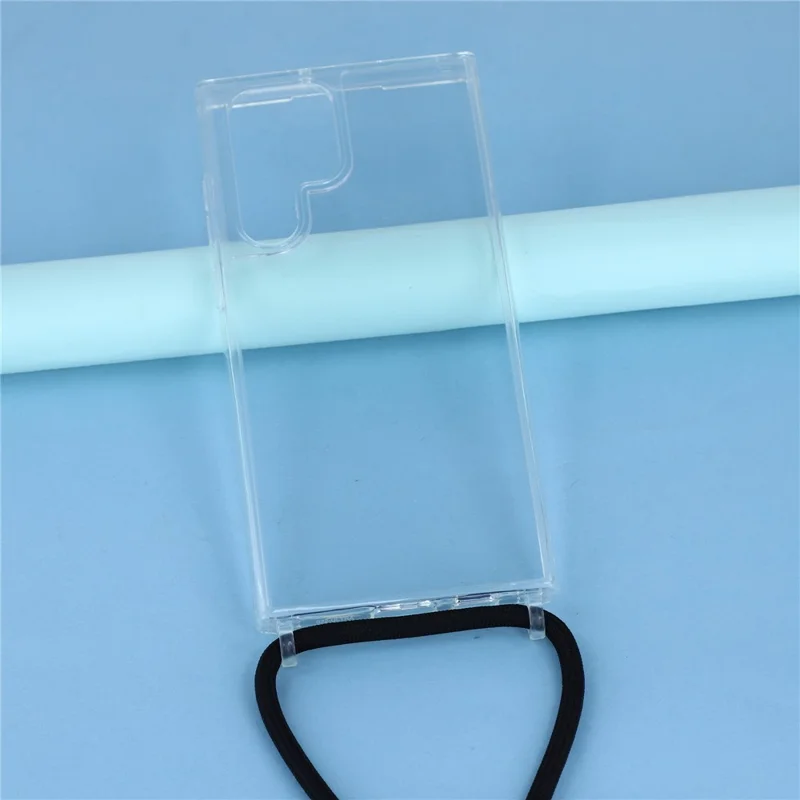 For Samsung Galaxy S22 Ultra 5G Clear Case TPU+PC Protective Phone Back Cover with With Shoulder Strap