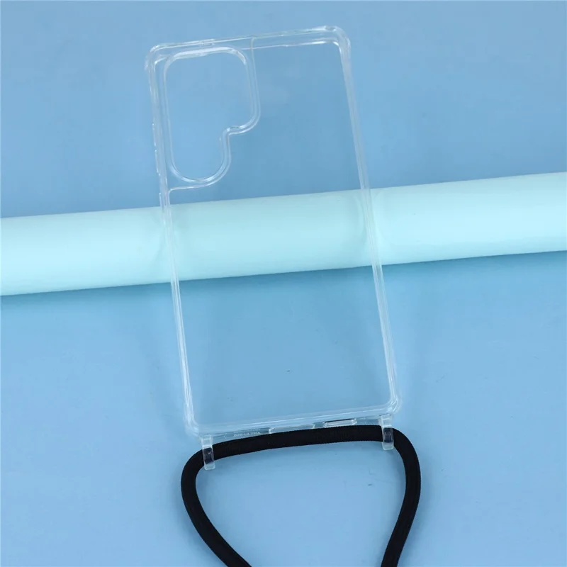 For Samsung Galaxy S24 Ultra Clear Case TPU+PC Protective Phone Back Cover with With Shoulder Strap