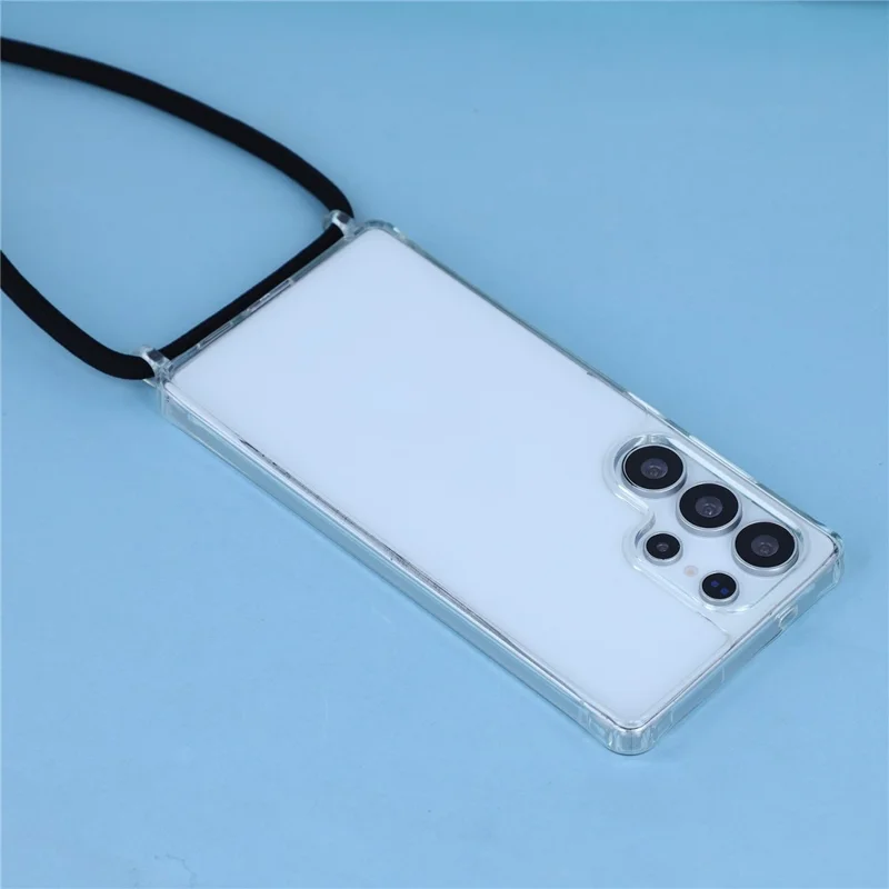 For Samsung Galaxy S24 Ultra Clear Case TPU+PC Protective Phone Back Cover with With Shoulder Strap