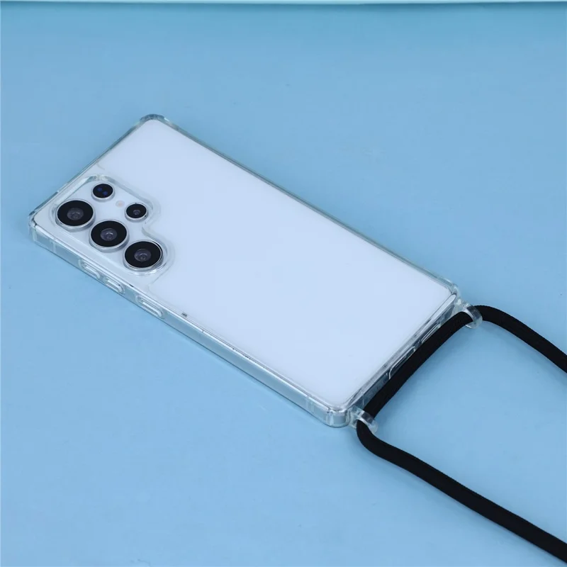 For Samsung Galaxy S23 Ultra Clear Case TPU+PC Protective Phone Back Cover with With Shoulder Strap