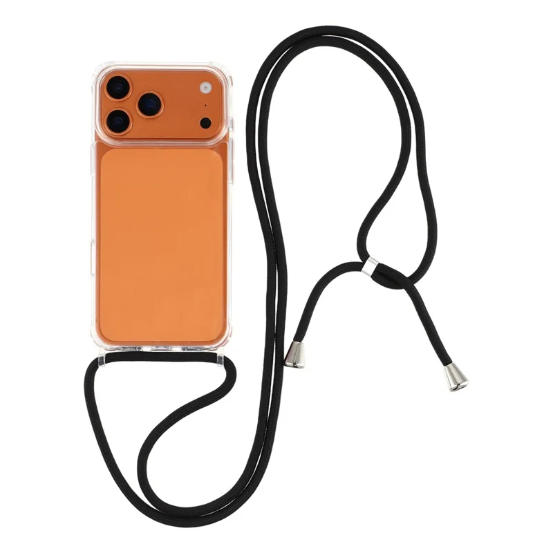 Coque pour iPhone 17 Pro Max TPU+PC avec lanière portée travers, coque transparente arrière