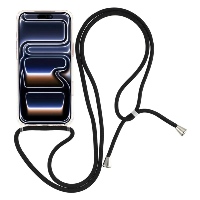 Coque pour iPhone 17 Pro Max TPU+PC avec lanière portée travers, coque transparente arrière