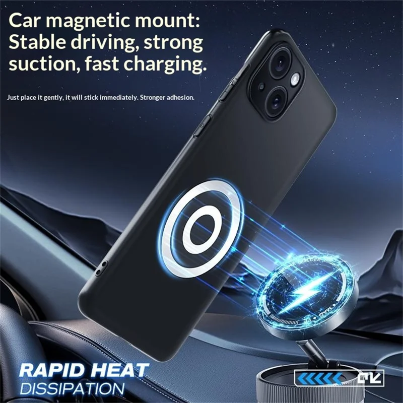 Obudowa na iPhone'a 15 z grafenową + mosiężną warstwą odprowadzania ciepła, pokrycie silikonowe PC, obsługa magnetycznego uchwytu samochodowego