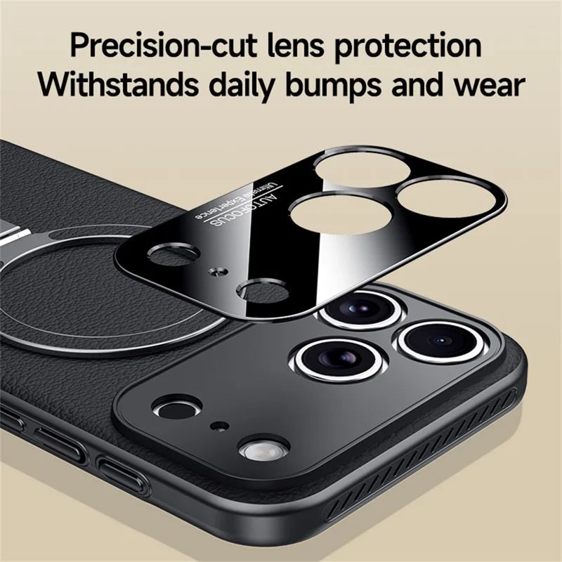 For iPhone 17 Pro Case Compatible with MagSafe Kickstand Electroplated PC PU Leather Cooling Phone Back Cover - Orange