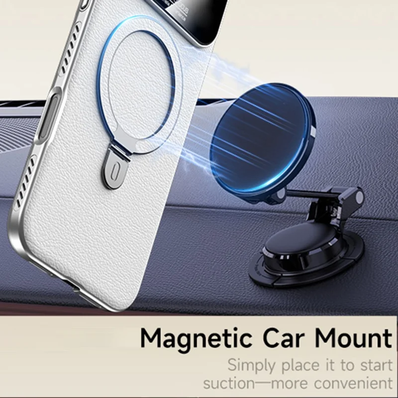 Capa para iPhone 17 Compatível com MagSafe com Suporte de Apoio Electroplated PC PU Couro Capa Traseira de Arrefecimento - Laranja