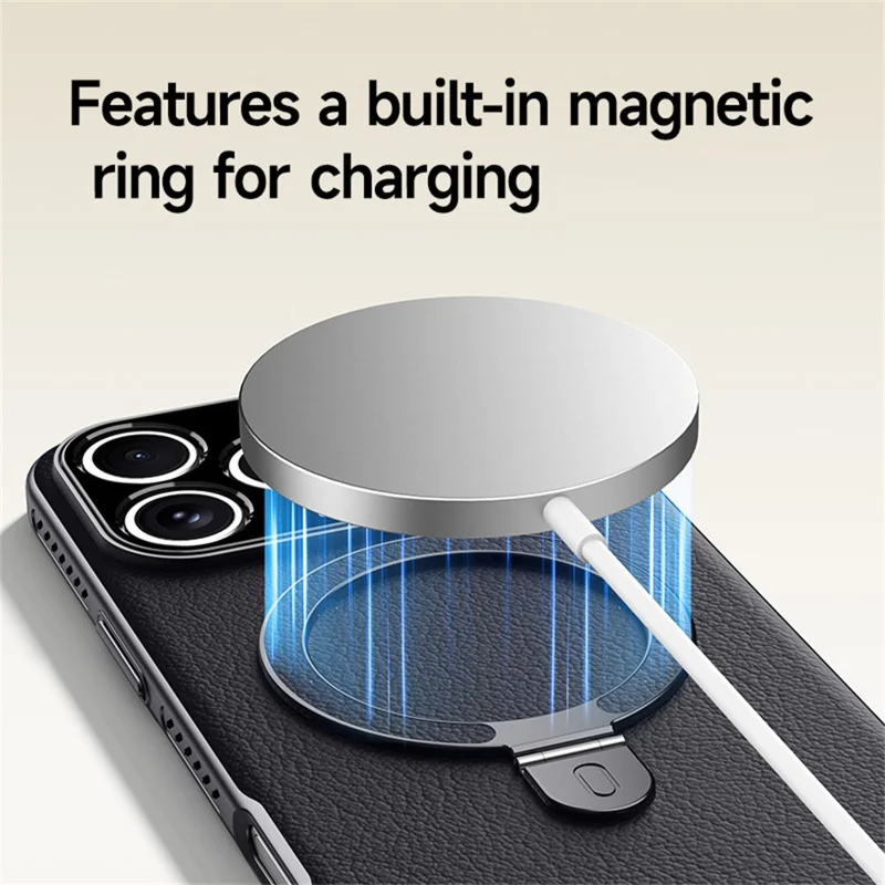 Für iPhone 16 Pro Hülle kompatibel mit MagSafe Ständer elektroplattiert PC PU Lederrückseite mit Kühlung - Orange