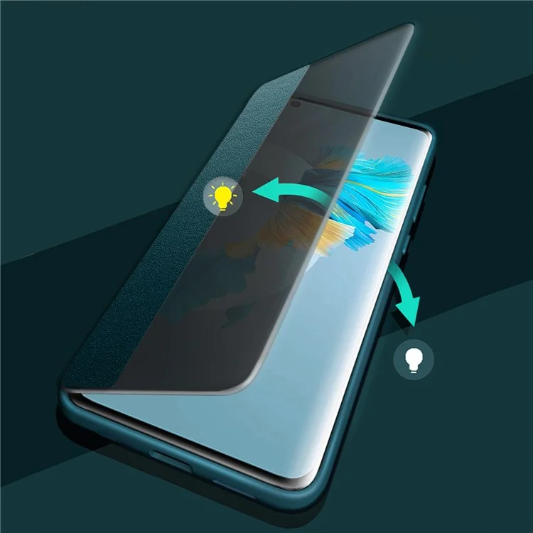 Для Huawei Mate 50 4G Просмотр Окно Дизайн Окно Автобупь и Перевернутая Крышка Кожи Pu+tpu+акриловый Защитный Чехол по Телефону - Синий