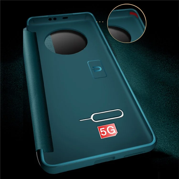 Для Huawei Mate 50 4G Просмотр Окно Дизайн Окно Автобупь и Перевернутая Крышка Кожи Pu+tpu+акриловый Защитный Чехол по Телефону - Синий