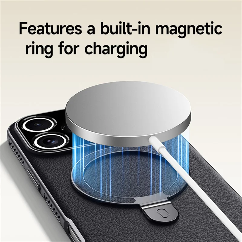 غطاء لهاتف iPhone 16 متوافق مع MagSafe ويدعم الحامل مع تصميم تبريد من مادة البولي كربونات والجلد الصناعي - برتقالي