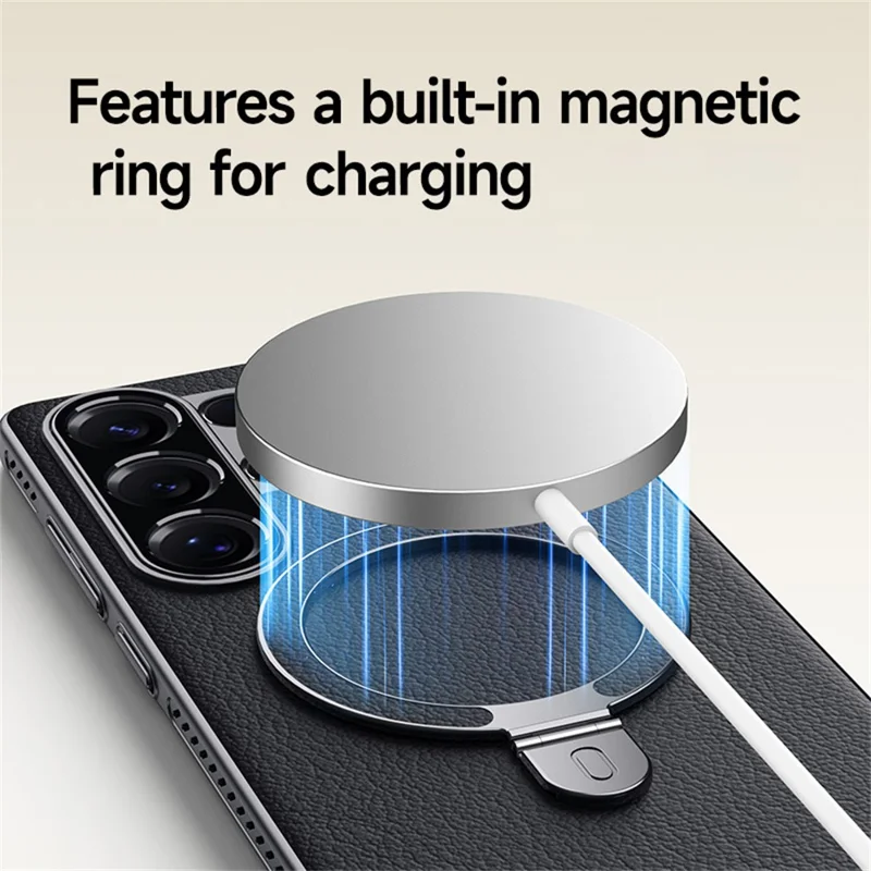 For Samsung Galaxy S24 Ultra Magnetic Case Kickstand Electroplated PC PU Leather Cooling Phone Back Cover - Orange