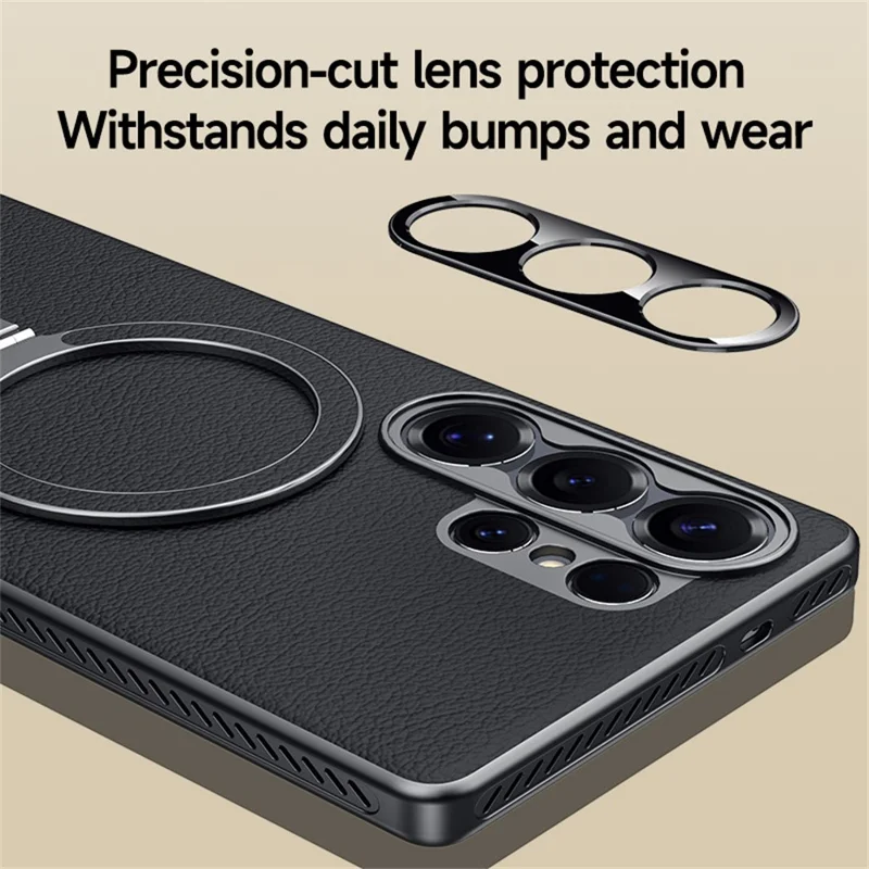 For Samsung Galaxy S24 Ultra Magnetic Case Kickstand Electroplated PC PU Leather Cooling Phone Back Cover - Orange