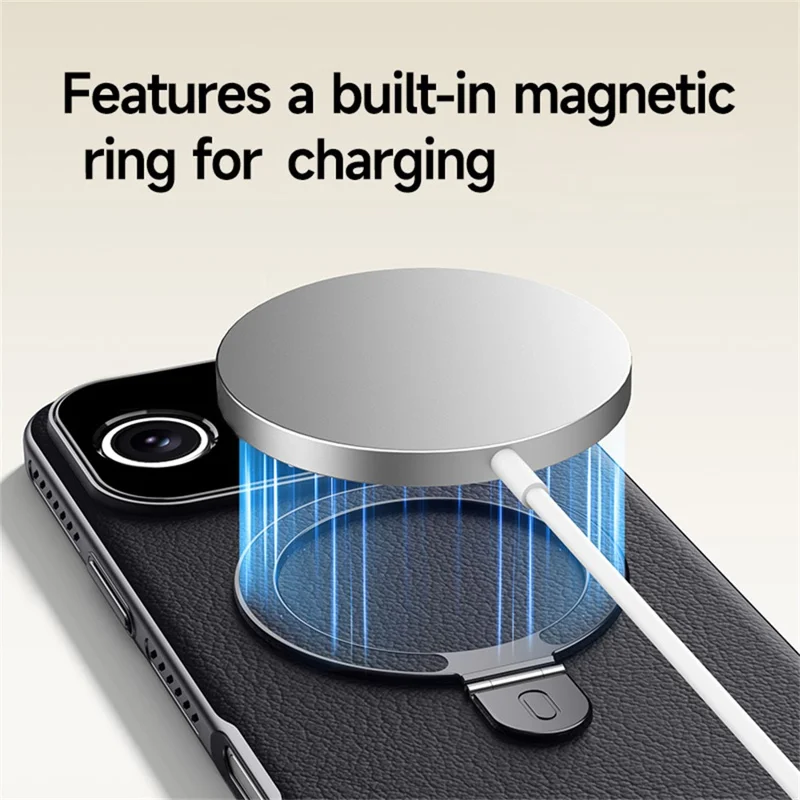 Coque pour iPhone Air Compatible avec MagSafe, Support Réglable, Dos en Cuir PU et PC avec Revêtement Métallisé, Coque Arrière Respirante - Orange