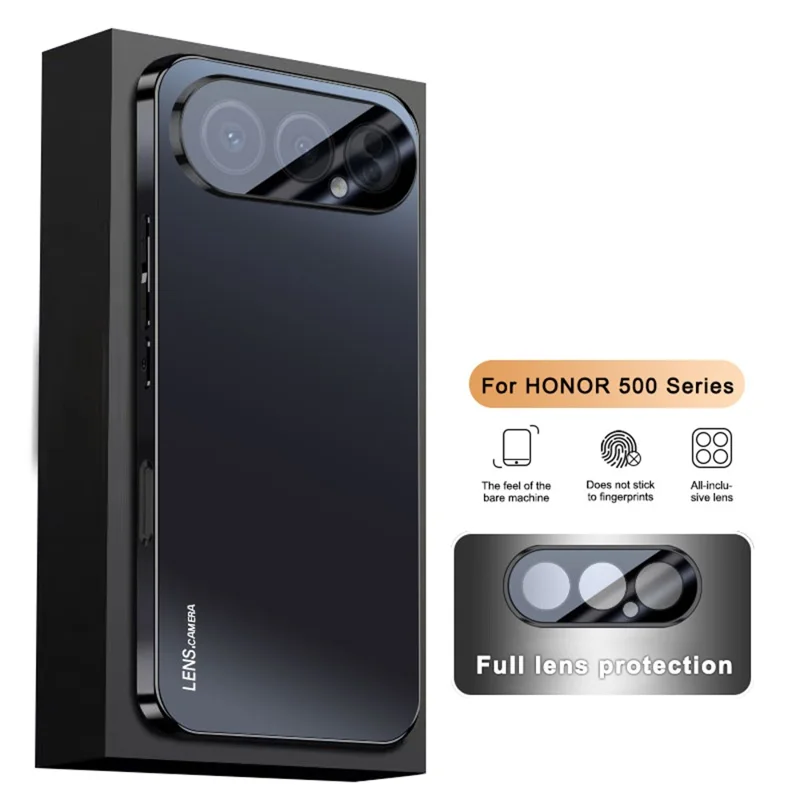 For Honor 500 5G Case Acrylic + TPU + Metal Anti-Scratch Phone Cover with Electroplating Frame - Black