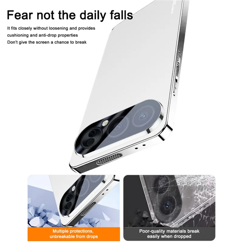 For Honor 500 5G Case Acrylic + TPU + Metal Anti-Scratch Phone Cover with Electroplating Frame - Black