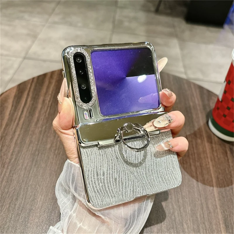 غطاء لهواوي بورا X مع حامل حلقي وتصميم متموج من البلاستيك الصلب مع فيلم شاشة خلفي - فضي