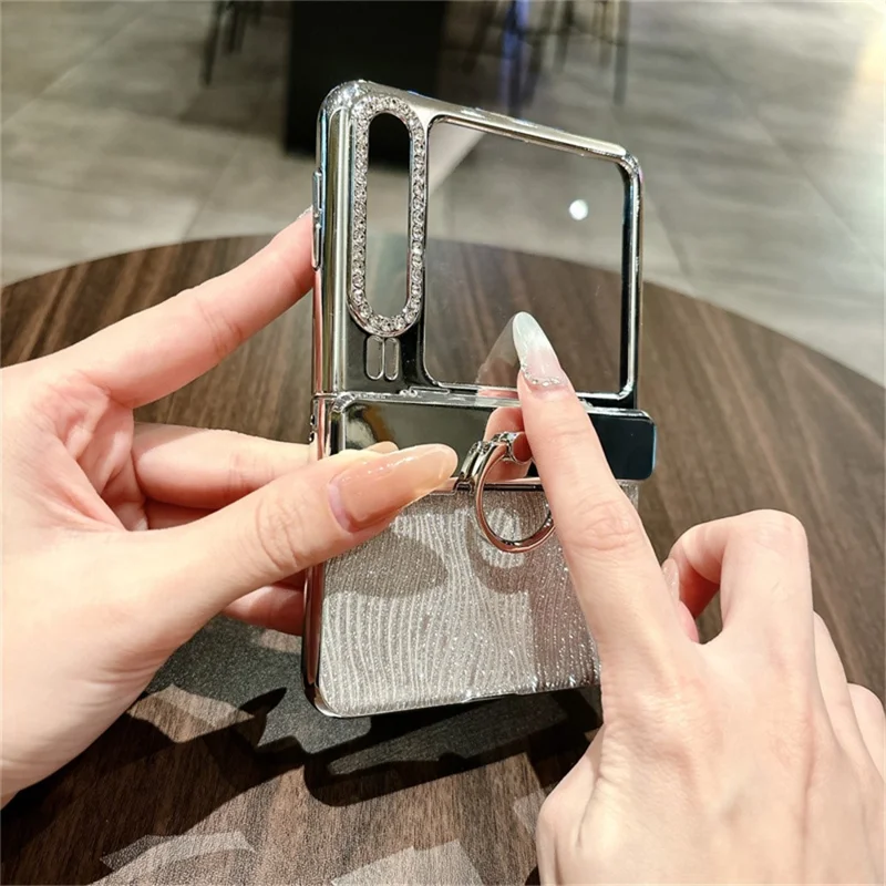 غطاء لهواوي بورا X مع حامل حلقي وتصميم متموج من البلاستيك الصلب مع فيلم شاشة خلفي - فضي