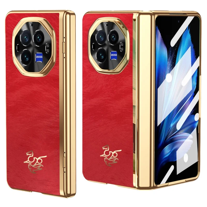 For vivo X Fold3 Case Horse Pattern Hinge Protection Hard PC Phone Cover with Front Screen Protector