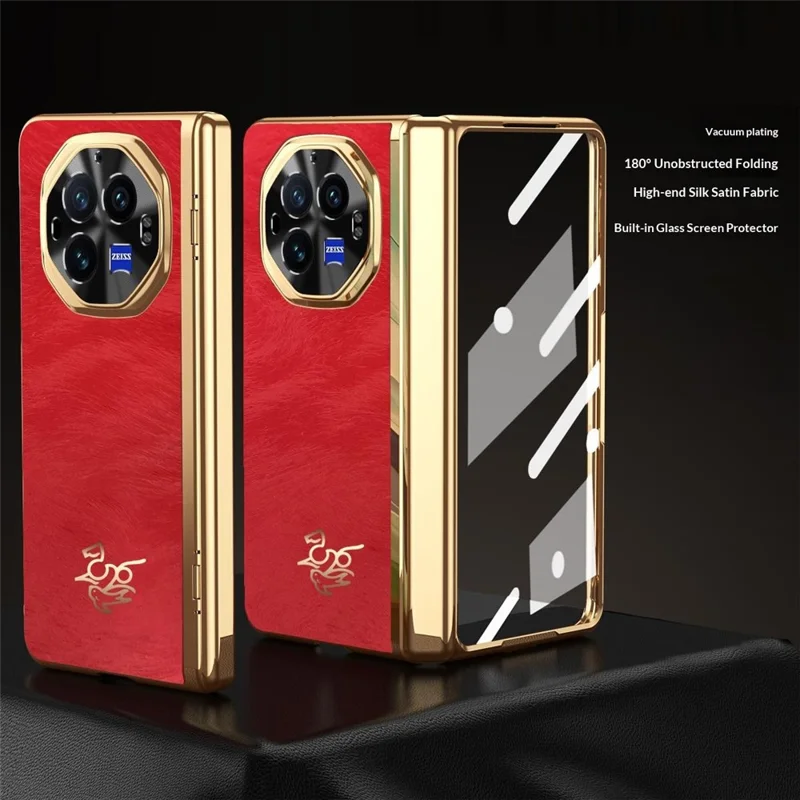 For vivo X Fold3 Case Horse Pattern Hinge Protection Hard PC Phone Cover with Front Screen Protector