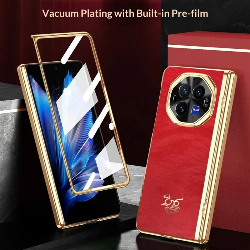 For vivo X Fold3 Case Horse Pattern Hinge Protection Hard PC Phone Cover with Front Screen Protector