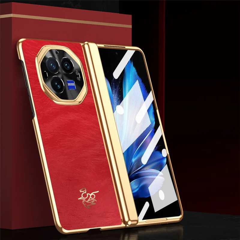 For vivo X Fold3 Case Horse Pattern Hinge Protection Hard PC Phone Cover with Front Screen Protector