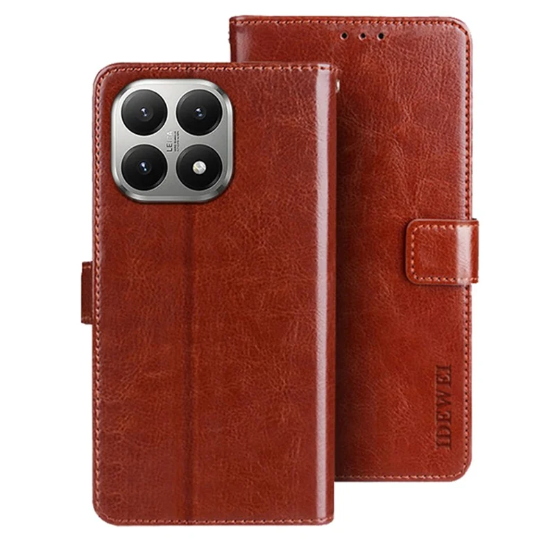 IDEWEI pour Xiaomi 15T étui en cuir portefeuille TPU + PU couverture arrière de téléphone effet cuir cheval fou avec support - Marron