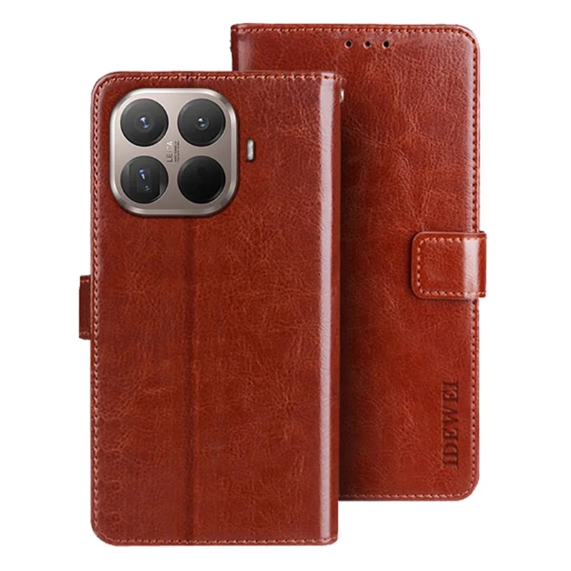 IDEWEI pour Xiaomi 15T Pro étui en cuir portefeuille TPU + PU couverture arrière de téléphone effet cuir cheval fou avec support - Marron
