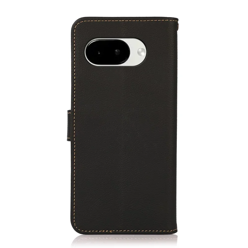 KHAZNEH for Google Pixel 10a Case Genuine Cow Leather RFID Blocking Wallet Phone Cover - Black