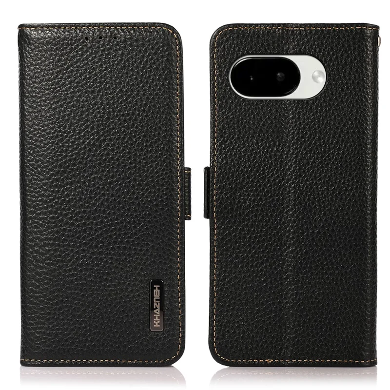 KHAZNEH pour Google Pixel 10a Étui Blocage RFID en Cuir Véritable de Vache TPU Étui Portefeuille avec Support - Noir