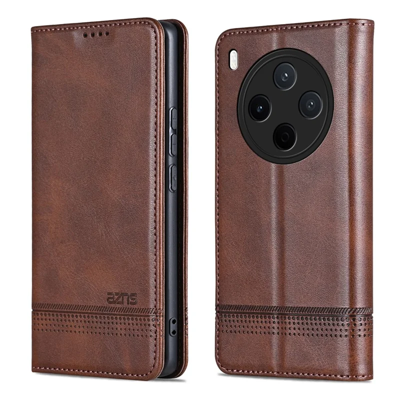 AZNS For vivo Y500 Pro 5G Case Cowhide Texture PU Leather Wallet Phone Cover - Coffee