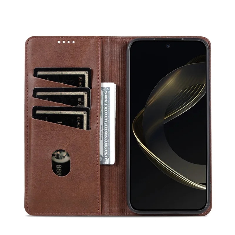 AZNS For vivo Y500 Pro 5G Case Cowhide Texture PU Leather Wallet Phone Cover - Coffee