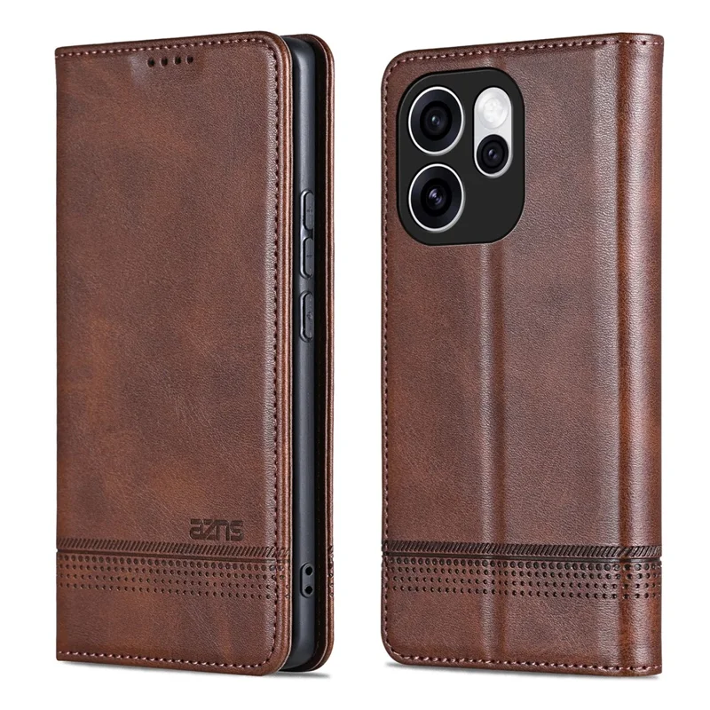 AZNS For Oppo Reno15 Pro 5G (Global) / Reno15 5G (China) Case Cowhide Texture PU Leather Wallet Phone Cover - Coffee