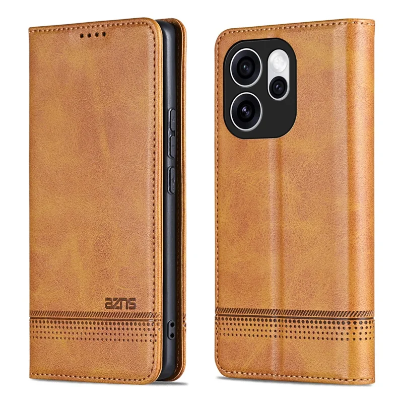 AZNS For Oppo Reno15 Pro Max 5G (Global) / Reno15 Pro 5G (China) Case Cowhide Texture PU Leather Wallet Phone Cover - Brown
