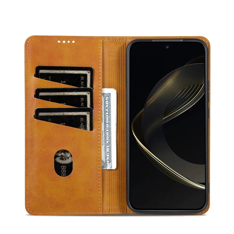 AZNS For Oppo Reno15 Pro Max 5G (Global) / Reno15 Pro 5G (China) Case Cowhide Texture PU Leather Wallet Phone Cover - Brown