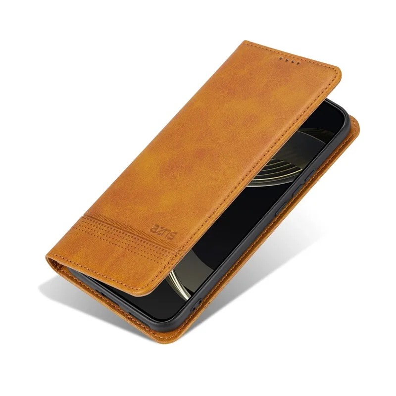 AZNS For Oppo Reno15 Pro Max 5G (Global) / Reno15 Pro 5G (China) Case Cowhide Texture PU Leather Wallet Phone Cover - Brown