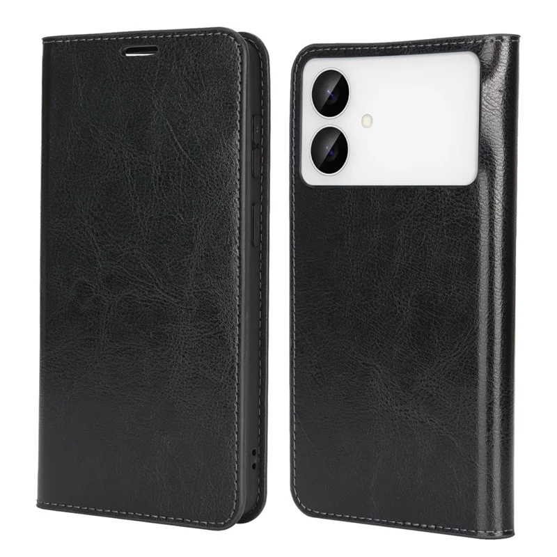 غطاء لهاتف سامسونج جالاكسي S26 إيدج بتصميم جلد خيول مقلوبة ومحفظة من جلد البقر - أسود